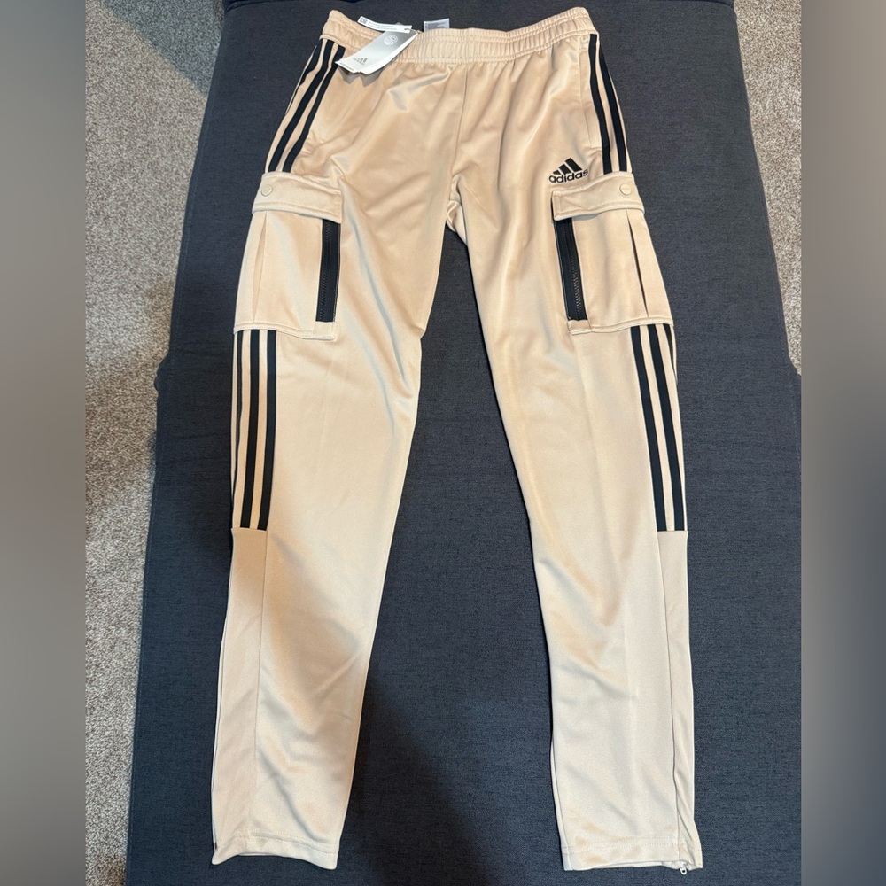 Adidas Kids Beige and Black Cargo Joggers